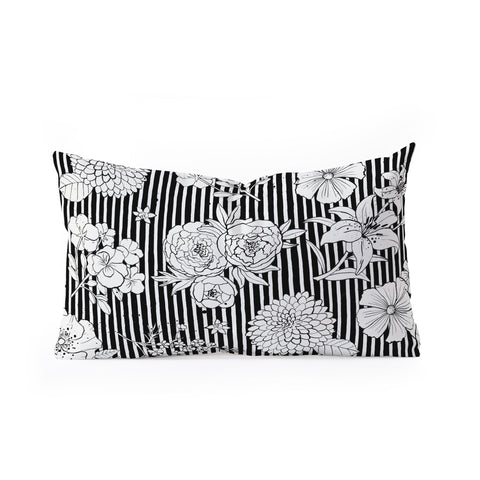 Ninola Design Flowers and stripes Black White Oblong Throw Pillow