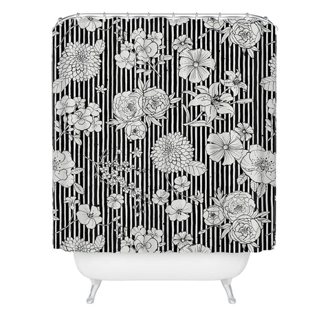 Ninola Design Flowers and stripes Black White Shower Curtain