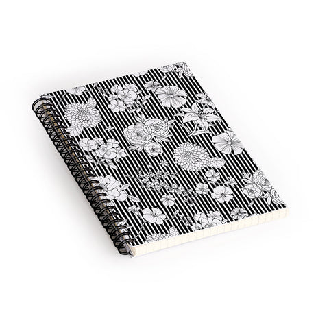 Ninola Design Flowers and stripes Black White Spiral Notebook