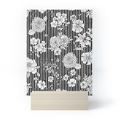 Ninola Design Flowers and stripes Black White Mini Art Print
