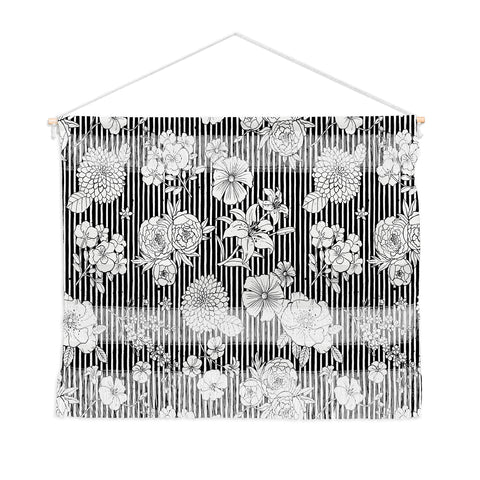 Ninola Design Flowers and stripes Black White Wall Hanging Landscape