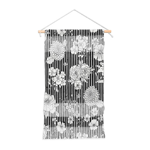Ninola Design Flowers and stripes Black White Wall Hanging Portrait