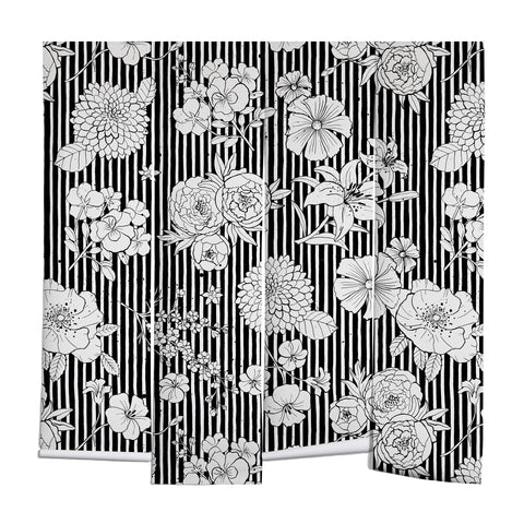 Ninola Design Flowers and stripes Black White Wall Mural
