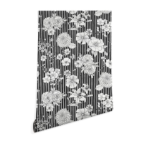 Ninola Design Flowers and stripes Black White Wallpaper