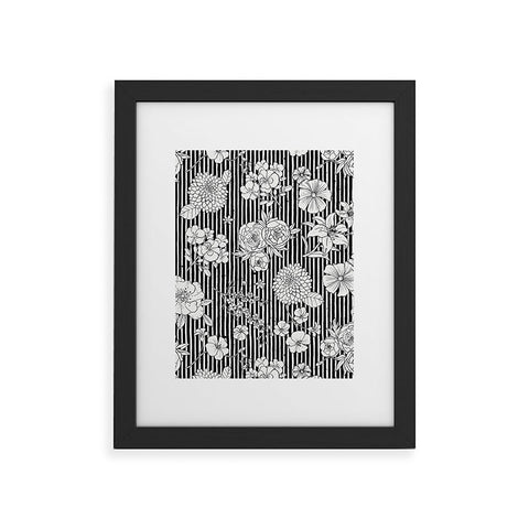 Ninola Design Flowers and stripes Black White Framed Art Print