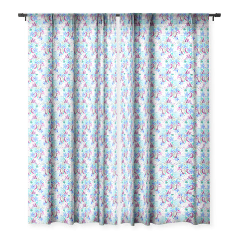 Ninola Design Flowers Sweet Bloom Blue Sheer Window Curtain