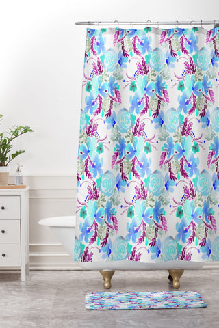 Ninola Design Flowers Sweet Bloom Blue Shower Curtain And Mat