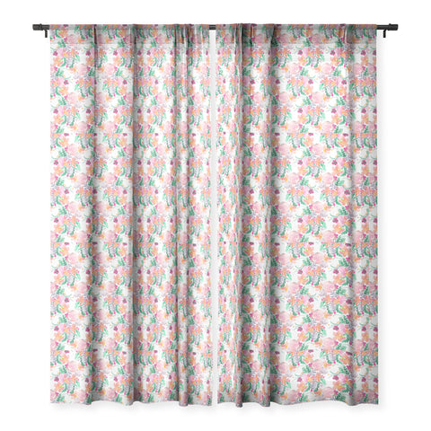 Ninola Design Flowers Sweet Bloom Pink Sheer Window Curtain