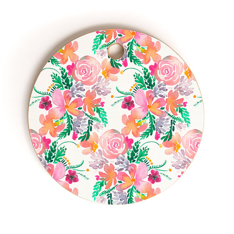 Ninola Design Flowers Sweet Bloom Pink Cutting Board Round