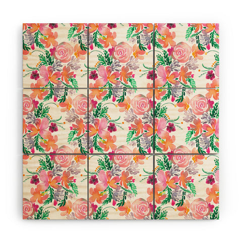 Ninola Design Flowers Sweet Bloom Pink Wood Wall Mural