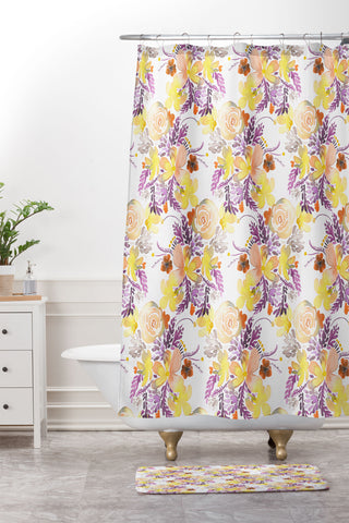 Ninola Design Flowers sweet bloom yellow Shower Curtain And Mat