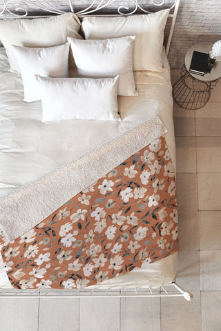 Ninola Design Fresh romantic flowers Copper Fleece Throw Blanket