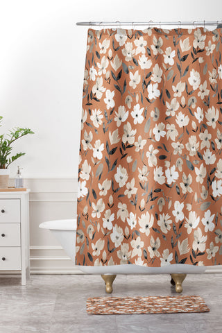 Ninola Design Fresh romantic flowers Copper Shower Curtain And Mat