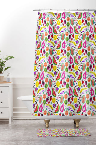 Ninola Design Fruits Pitaya Papaya Pawpaw Shower Curtain And Mat