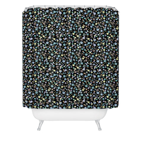 Ninola Design Galaxy Constellation Dots Planets Blue Shower Curtain