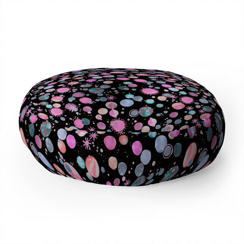 Ninola Design Galaxy Constellation Dots Planets Dark Floor Pillow Round