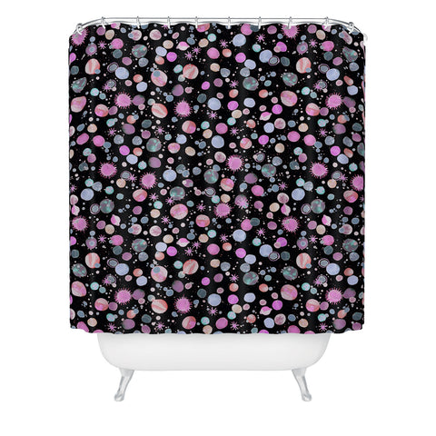 Ninola Design Galaxy Constellation Dots Planets Dark Shower Curtain
