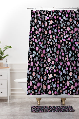 Ninola Design Galaxy Constellation Dots Planets Dark Shower Curtain And Mat