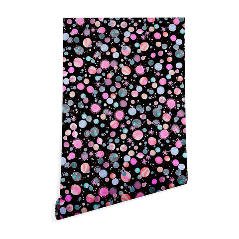 Ninola Design Galaxy Constellation Dots Planets Dark Wallpaper