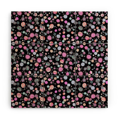 Ninola Design Galaxy Constellation Dots Planets Dark Wood Wall Mural