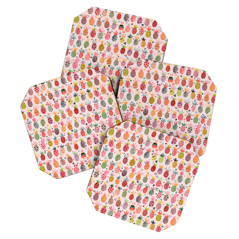 Ninola Design Geo pineapples Pink Coaster Set