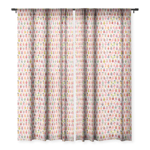 Ninola Design Geo pineapples Pink Sheer Window Curtain