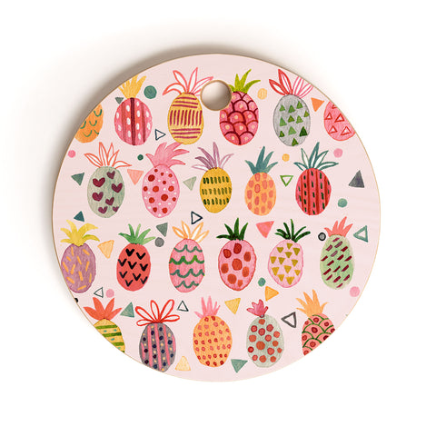 Ninola Design Geo pineapples Pink Cutting Board Round