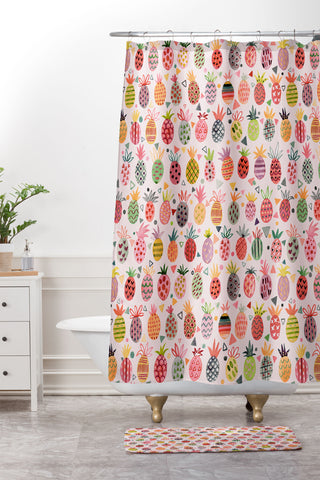Ninola Design Geo pineapples Pink Shower Curtain And Mat