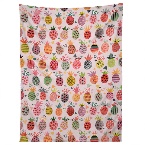 Ninola Design Geo pineapples Pink Tapestry