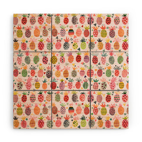 Ninola Design Geo pineapples Pink Wood Wall Mural
