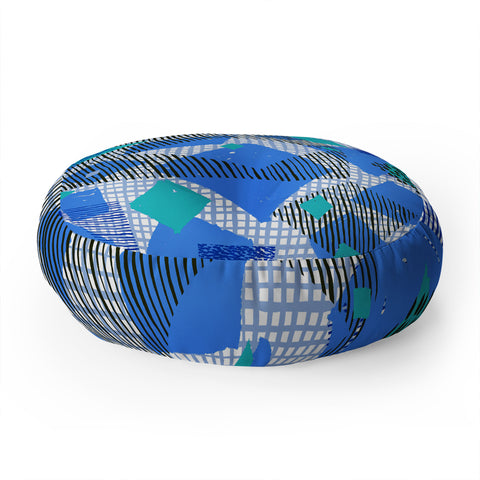Ninola Design Geometric patches blue Floor Pillow Round