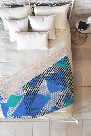 Ninola Design Geometric patches blue Fleece Throw Blanket