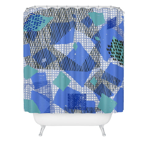 Ninola Design Geometric patches blue Shower Curtain