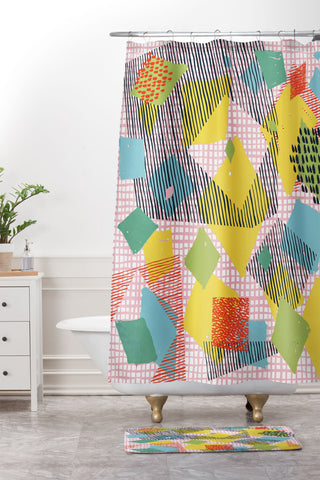 Ninola Design Geometric patches multi Shower Curtain And Mat