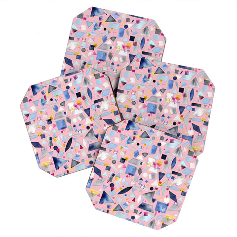 Ninola Design Geometric Pieces Pink Coaster Set