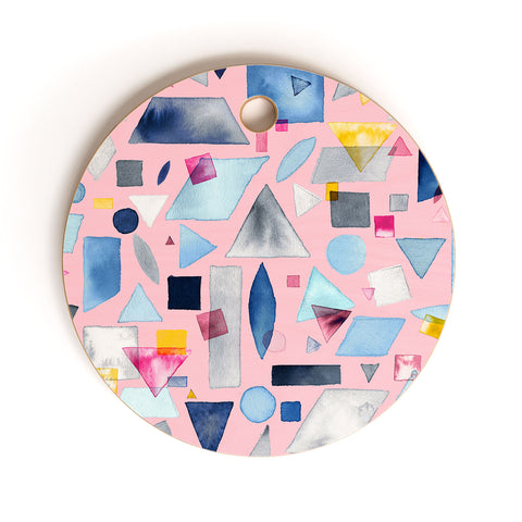 Ninola Design Geometric Pieces Pink Cutting Board Round