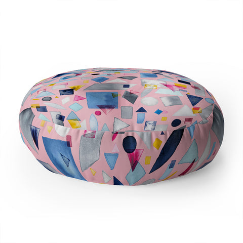 Ninola Design Geometric Pieces Pink Floor Pillow Round