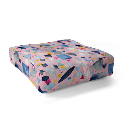 Ninola Design Geometric Pieces Pink Floor Pillow Square