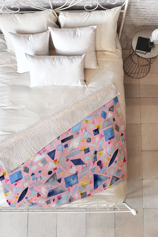 Ninola Design Geometric Pieces Pink Fleece Throw Blanket