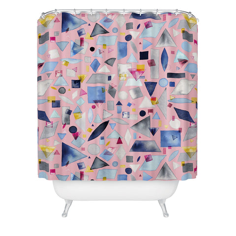 Ninola Design Geometric Pieces Pink Shower Curtain