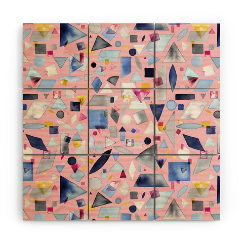 Ninola Design Geometric Pieces Pink Wood Wall Mural