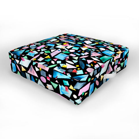 Ninola Design Geometric Shapes and Pieces Black Outdoor Floor Cushion