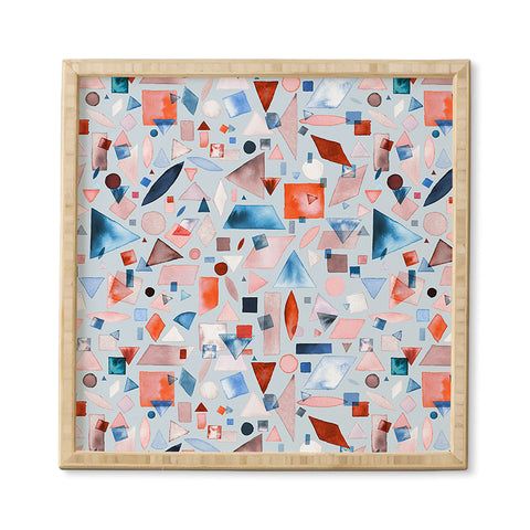 Ninola Design Geometric Shapes and Pieces Blue Framed Wall Art