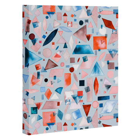 Ninola Design Geometric Shapes and Pieces Blue Art Canvas