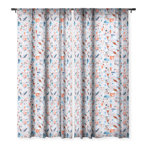 Ninola Design Geometric Shapes and Pieces Blue Sheer Window Curtain