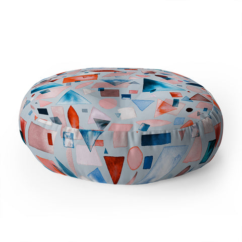 Ninola Design Geometric Shapes and Pieces Blue Floor Pillow Round
