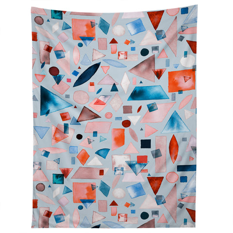 Ninola Design Geometric Shapes and Pieces Blue Tapestry