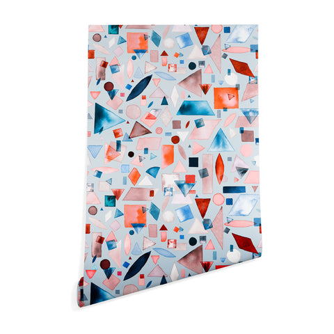 Ninola Design Geometric Shapes and Pieces Blue Wallpaper