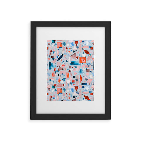 Ninola Design Geometric Shapes and Pieces Blue Framed Art Print