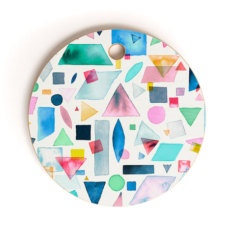 Ninola Design Geometric Shapes and Pieces Multicolored Cutting Board Round